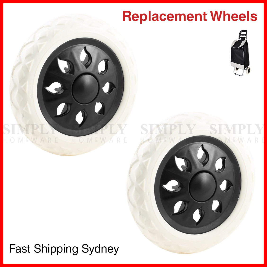 2x Replacement Wheels Shopping Cart Replace Trolley Foldable Luggage Black White