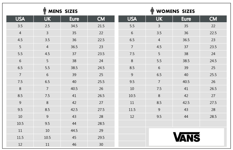 vans size chart buy clothes shoes online