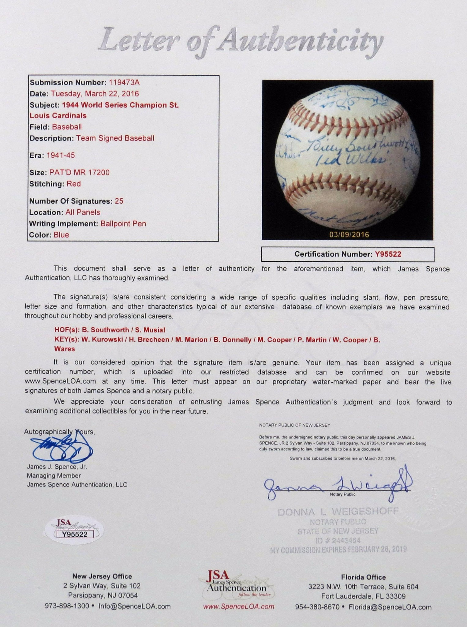 Beautiful 1944 St. Louis Cardinals World Series Champs Team Signed Baseball JSA | eBay