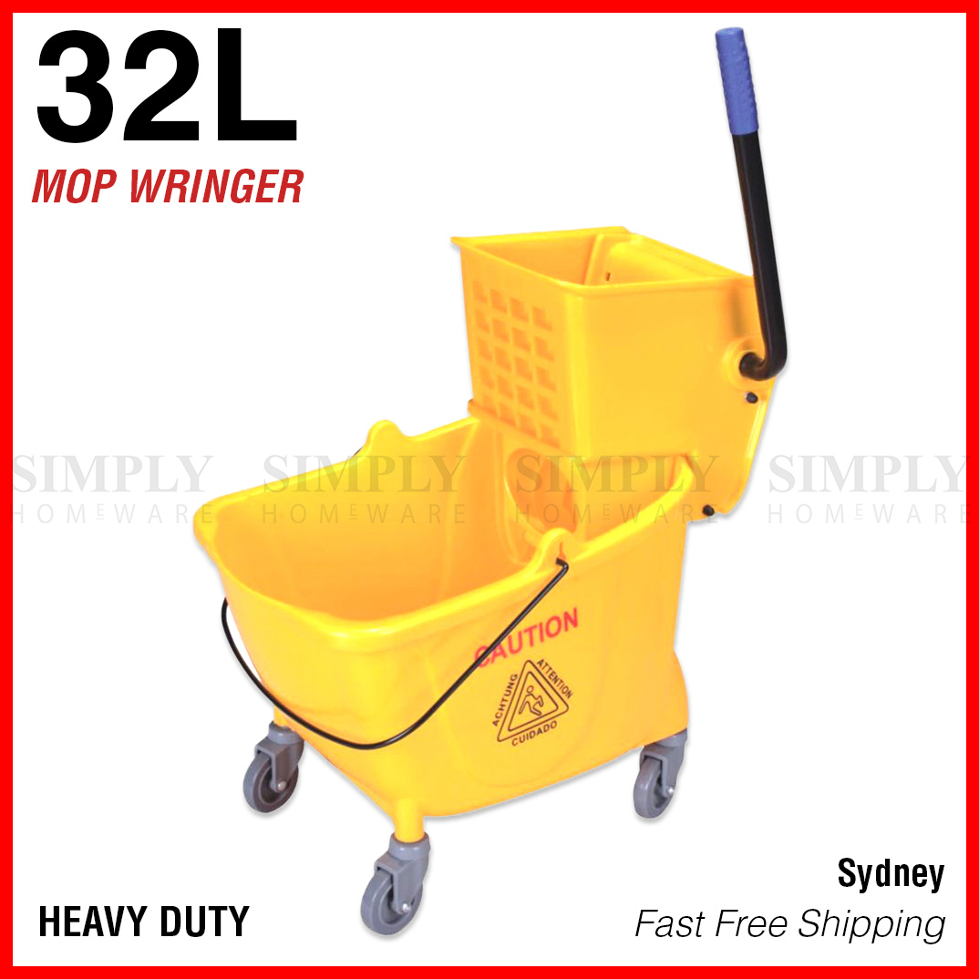 Mop Bucket Wringer Buckets 32L Heavy Duty Yellow Swivel Wheels Commercial