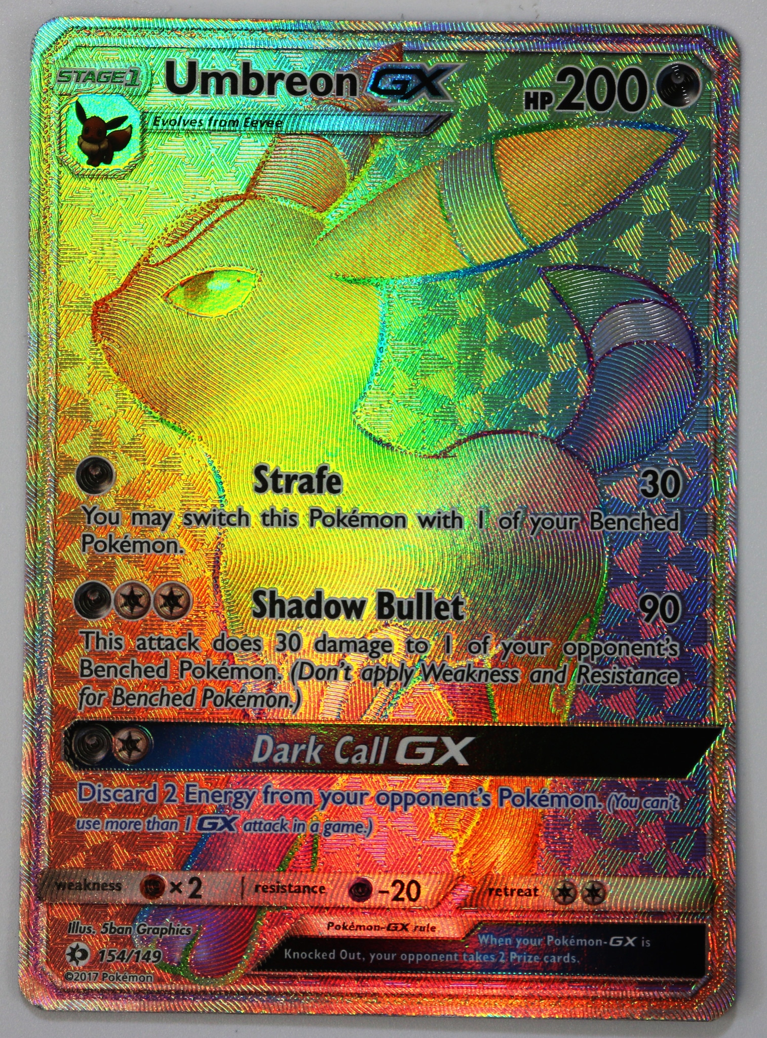 UMBREON GX 154/149 SECRET HYPER RARE Pokemon TCG : Sun & Moon Rainbow
