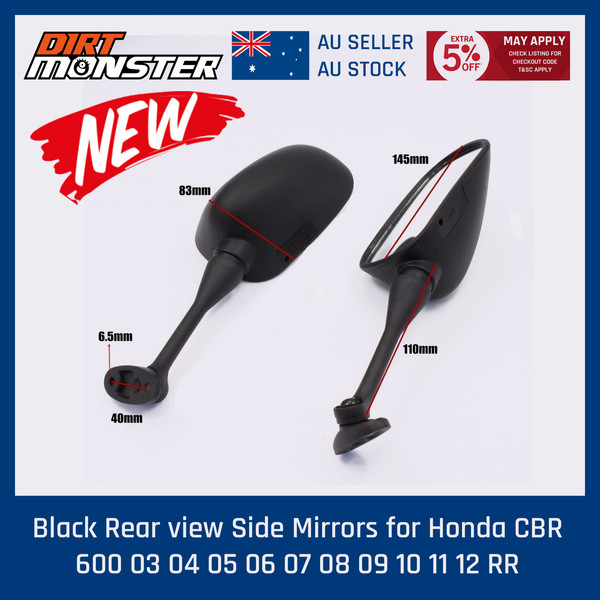 Black Rear view Side Mirrors 4 Honda CBR 600 03 04 05 06 07 08 09 10 11 12 RR
