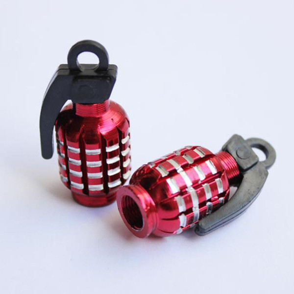 2 PCS Quality Red Grenade-Shaped Anodized Metal Replacement Valve Stem Caps
