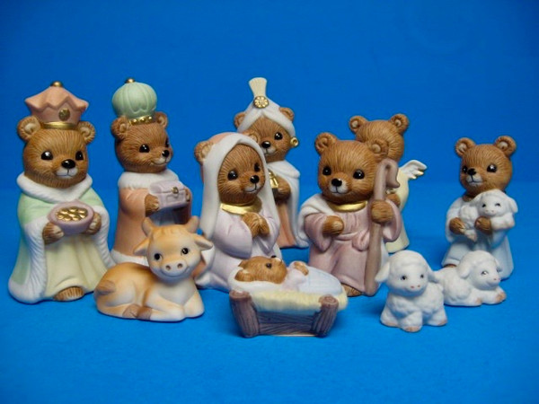 Details About Vintage Homco 11 Piece Porcelain Teddy Bear Miniature Nativity Set 5412