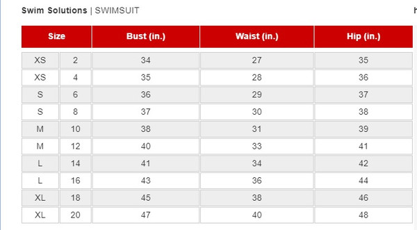 Swim Solutions Size Chart