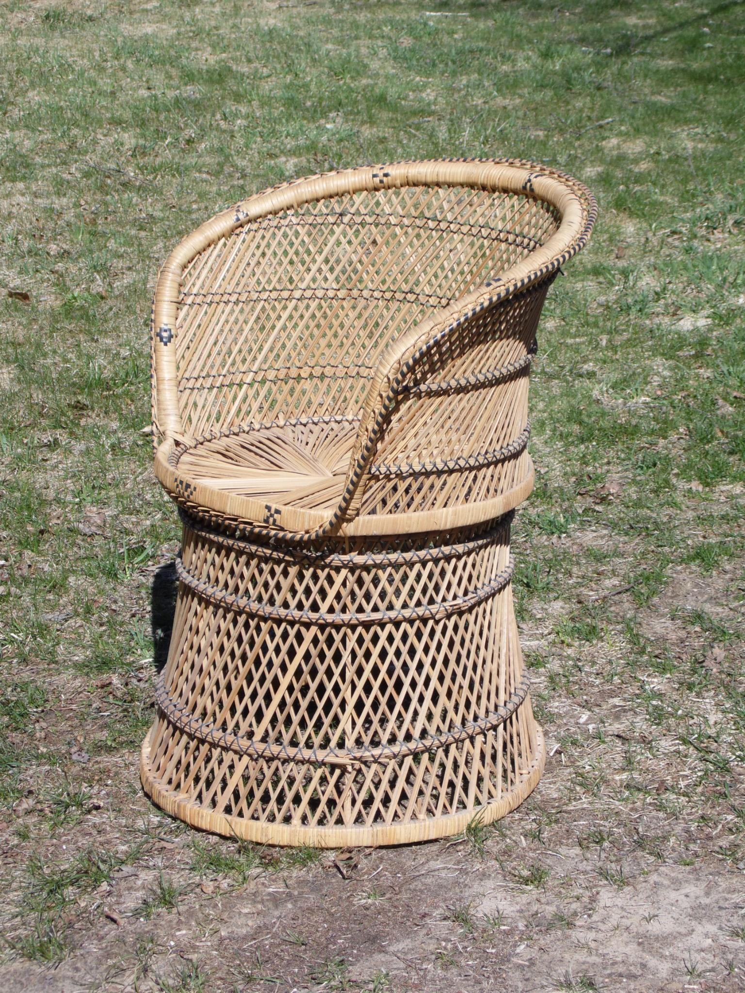 Vintage Woven Rattan Wicker Barrel Back Tub Chair eBay