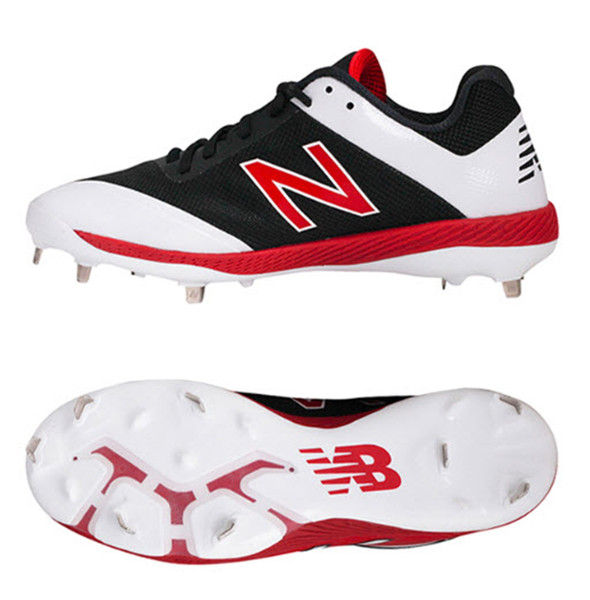 red and black metal baseball cleats
