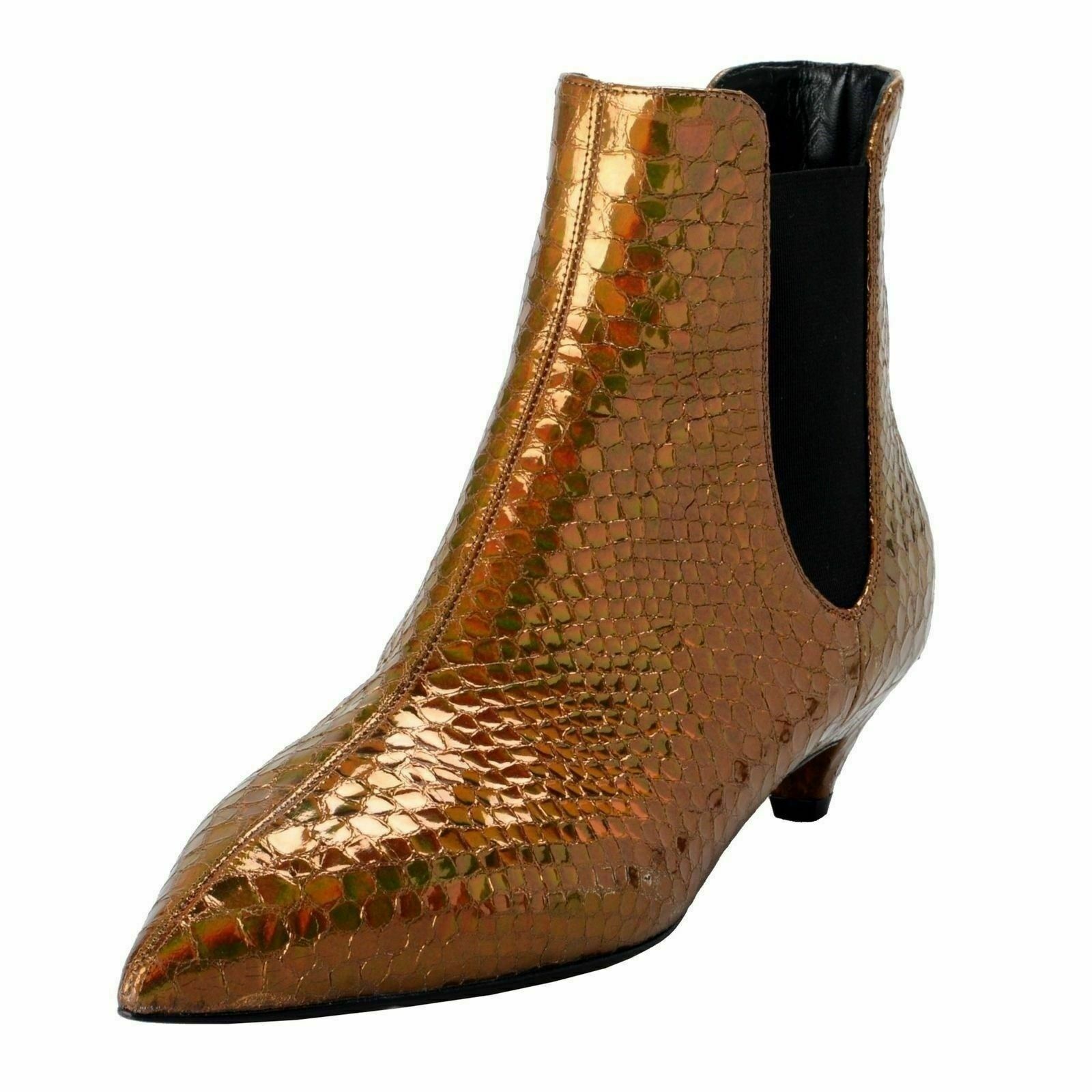 Gold Kitten Heel Ankle Boots Shoes 