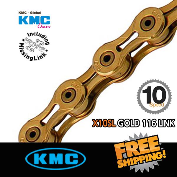 KMC X10 SL GOLD CHAIN Ti-N WITH MISSING LINKS 10 SPEED  , 114 LINKS