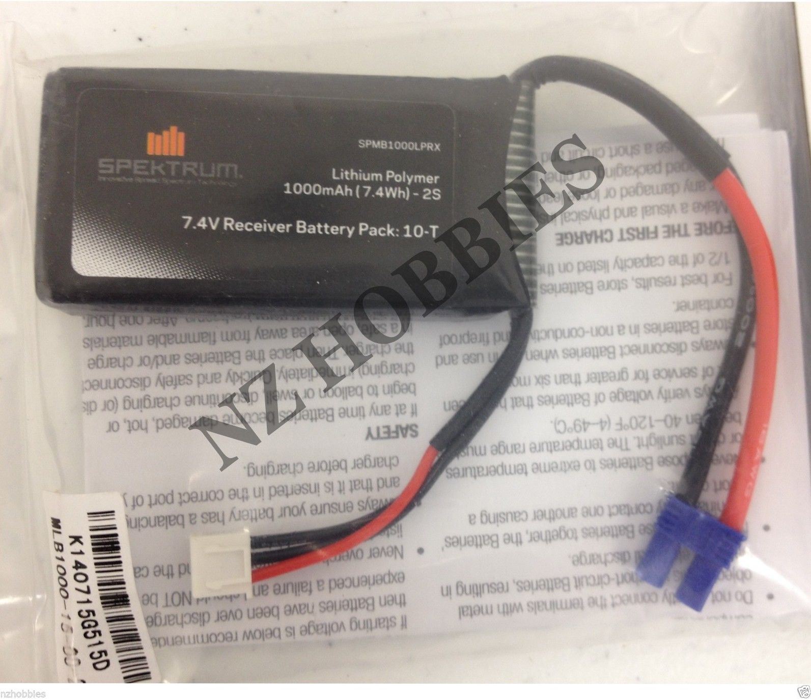 Spektrum 7.4v 1000mah 2S 15C Lipo RX Receiver Battery Pack EC2 SPMB1000LPRX