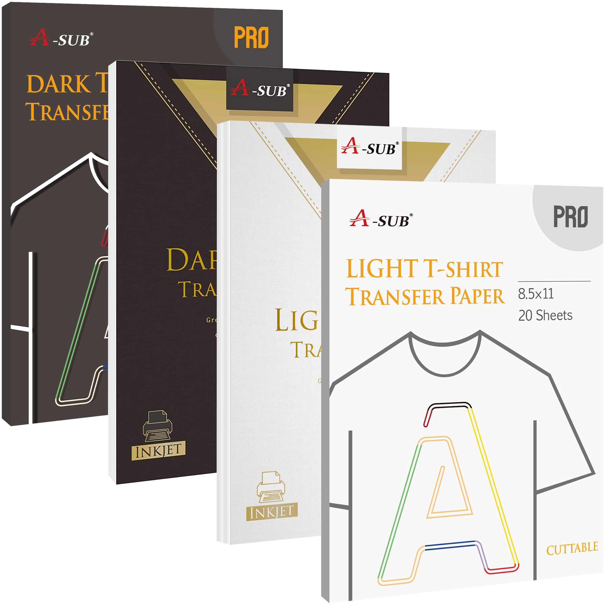 A-sub Pro Inkjet Iron-On Dark Transfer Paper for Fabrics 8.5x11 25 Sheets, Printable Heat Transfer Vinyl Paper for Dark/Black T-shirts Work with