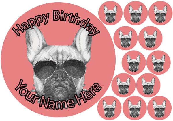Personalised French Bulldog Frenchie Dog Icing Birthday Party Cake Topper