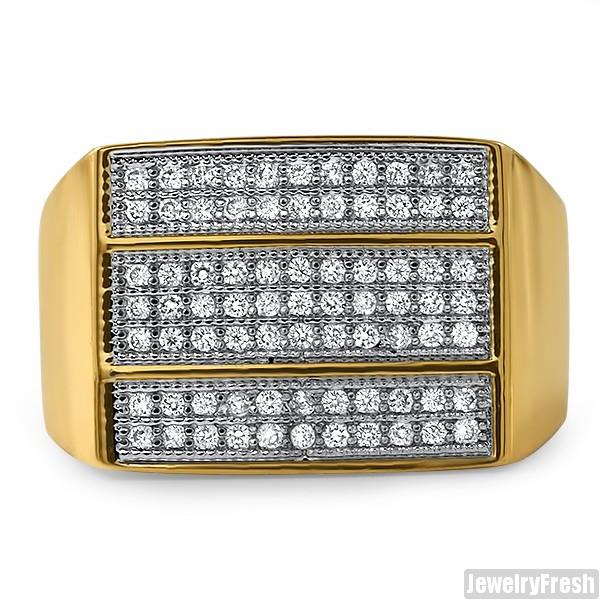 18K Gold Finish Lab Made Flawless VVS Iced Out Mens Ring