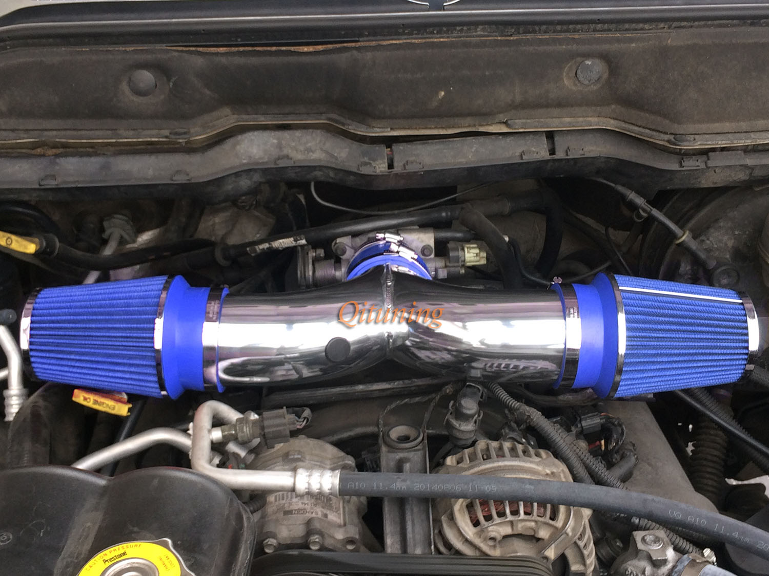 Blue Dual Twin Air Intake System Kit Filter For 2002-2003 Jeep Liberty 3.7L V6