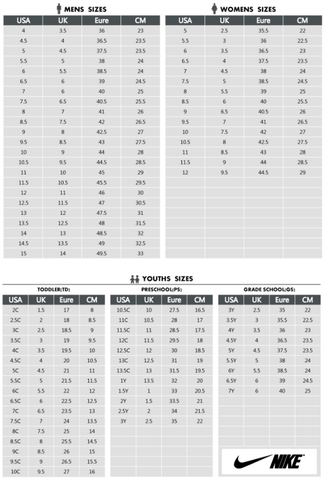 Nike Tanjun Size Chart
