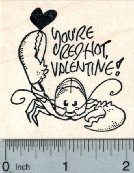 You/'re Red Hot J31723 Wood Mounted Valentines Day Lobster Rubber Stamp