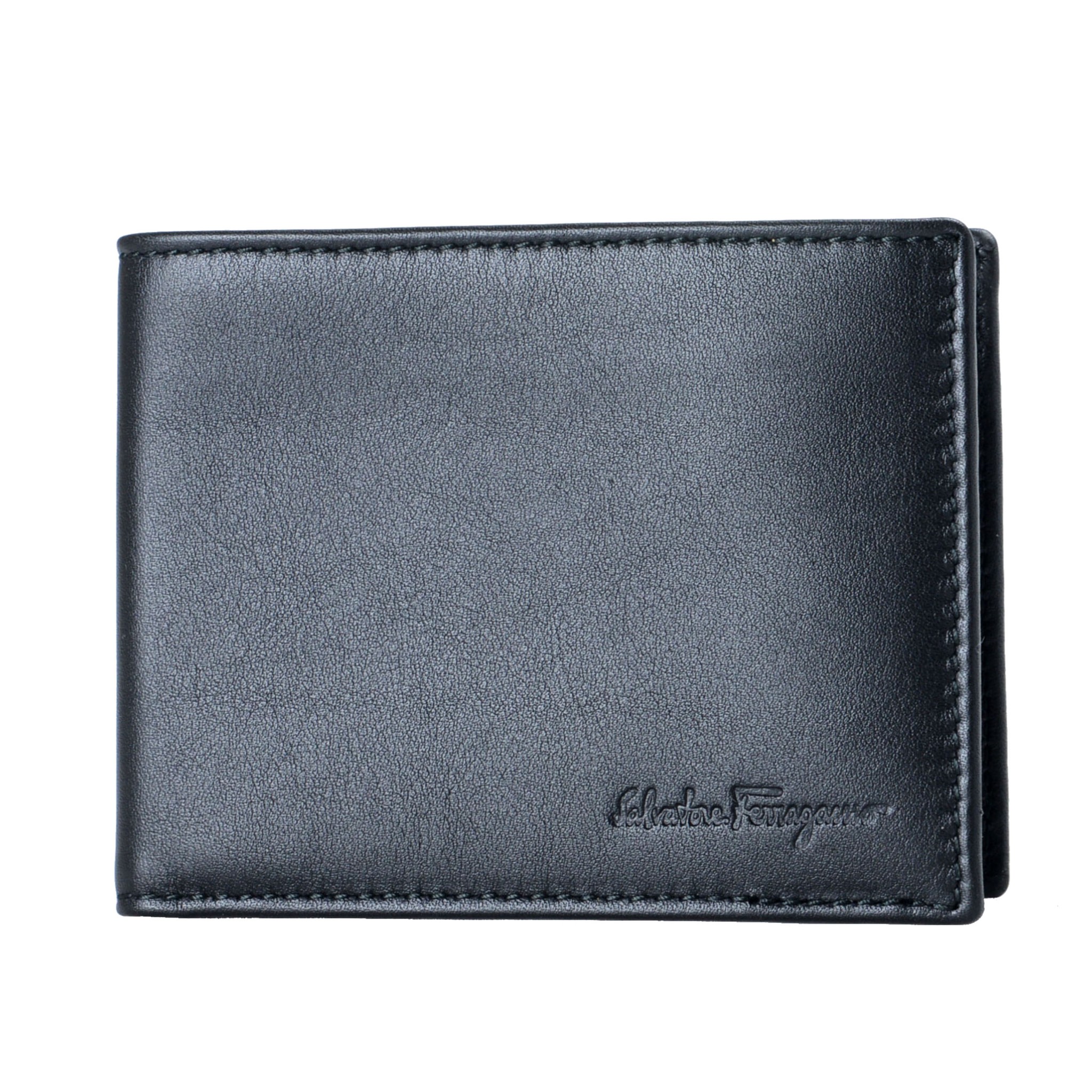 Salvatore Ferragamo 100% Calf Leather Men's Black Bifold Wallet