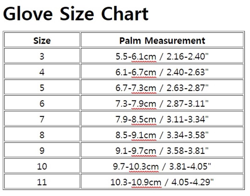 puma glove size chart