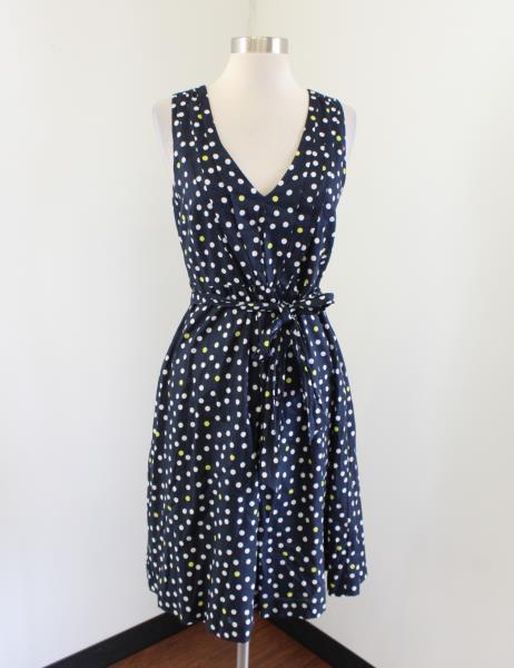 blue dress with yellow polka dots