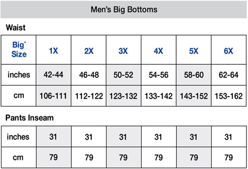 champion men's pants size chart
