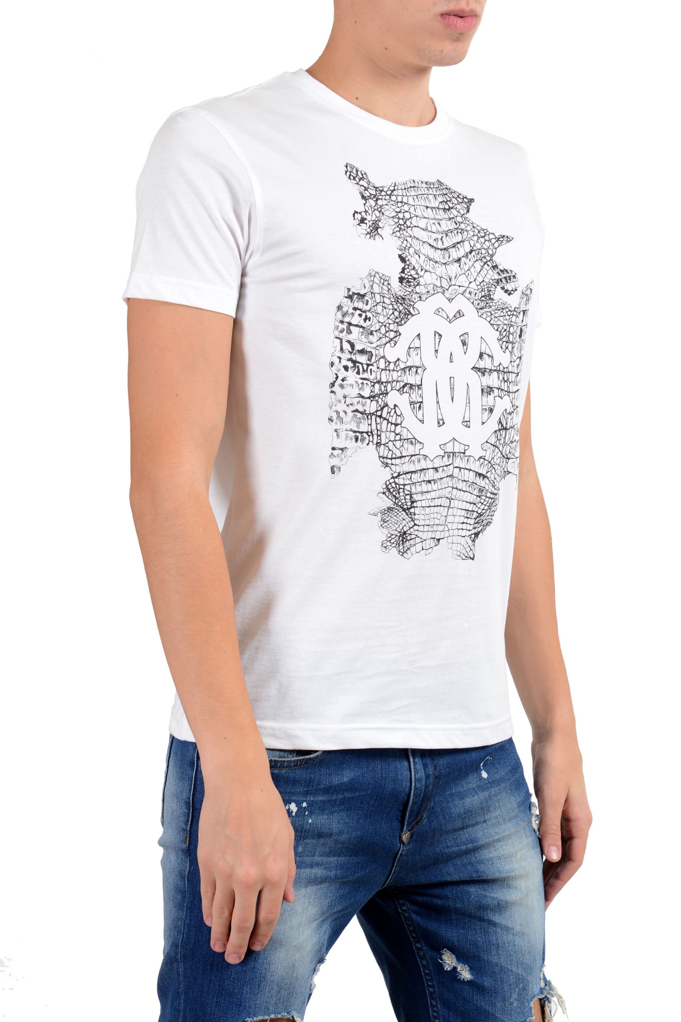 Roberto Cavalli Men's White Graphic Crewneck T-Shirt Size S M L XL 2XL ...