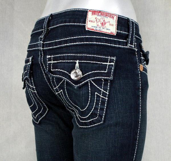 blue true religion jeans with white stitching