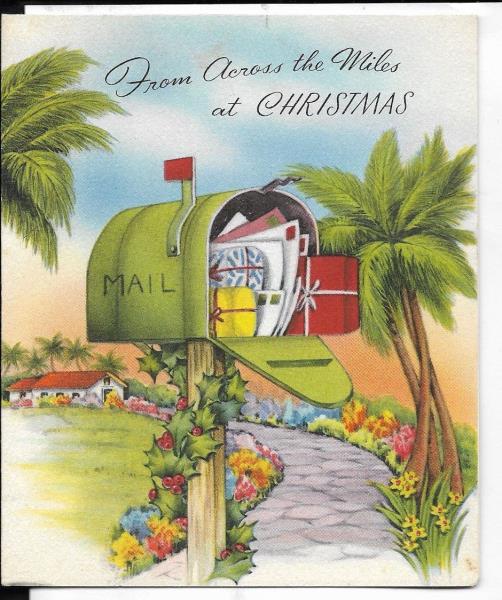 4x5 Christmas Card 1940s Era Tropical Christmas With Palm Trees And Mailbox Ebay