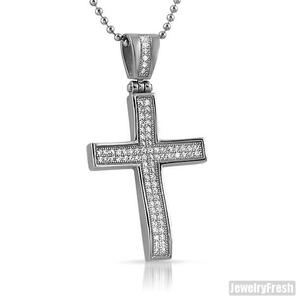 CZ Cross silver Iced Out Stainless Steel Pendant Chain