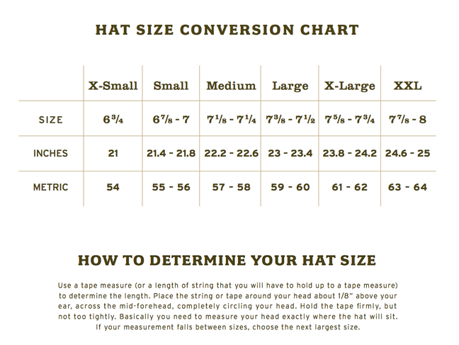 Stetson Hat Size Chart
