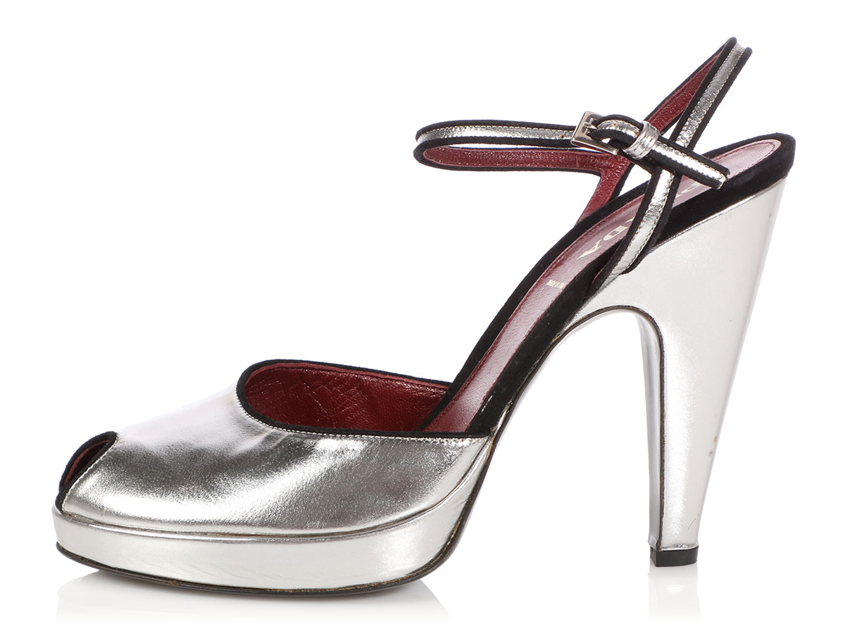 silver prada heels