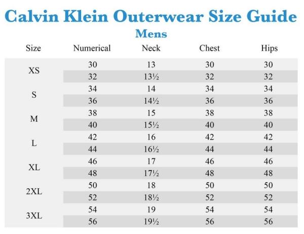 Calvin Klein Blazer Size Chart