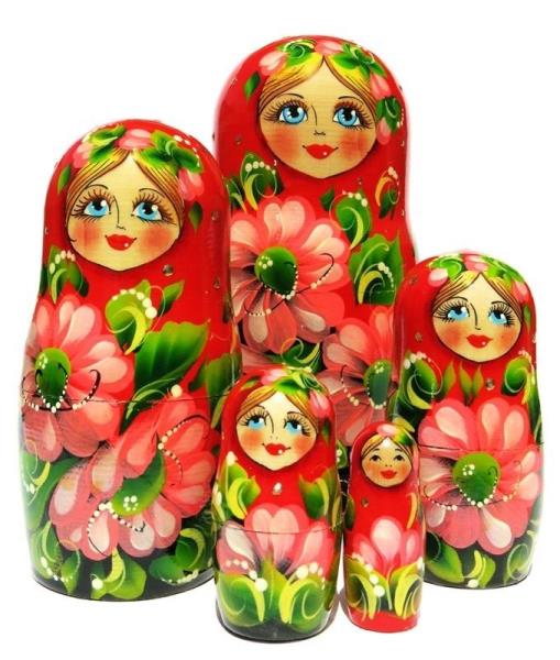 Babushka Semenov 5-Piece Nesting Doll 4/" Russian Soviet Floral Roses Yellow Toy