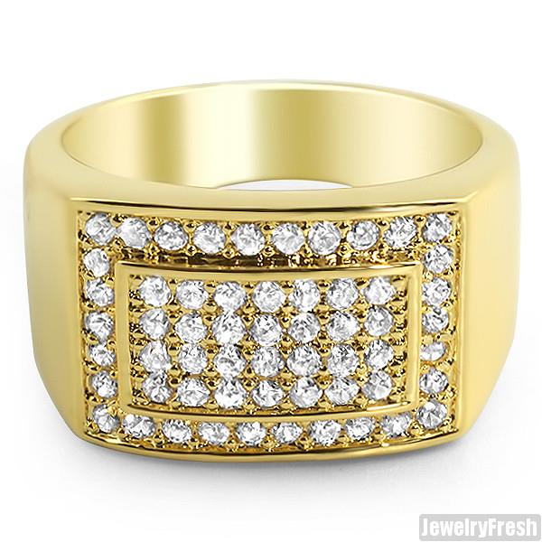 18K Gold Finish Lab Made Flawless VVS Iced Out Mens Ring