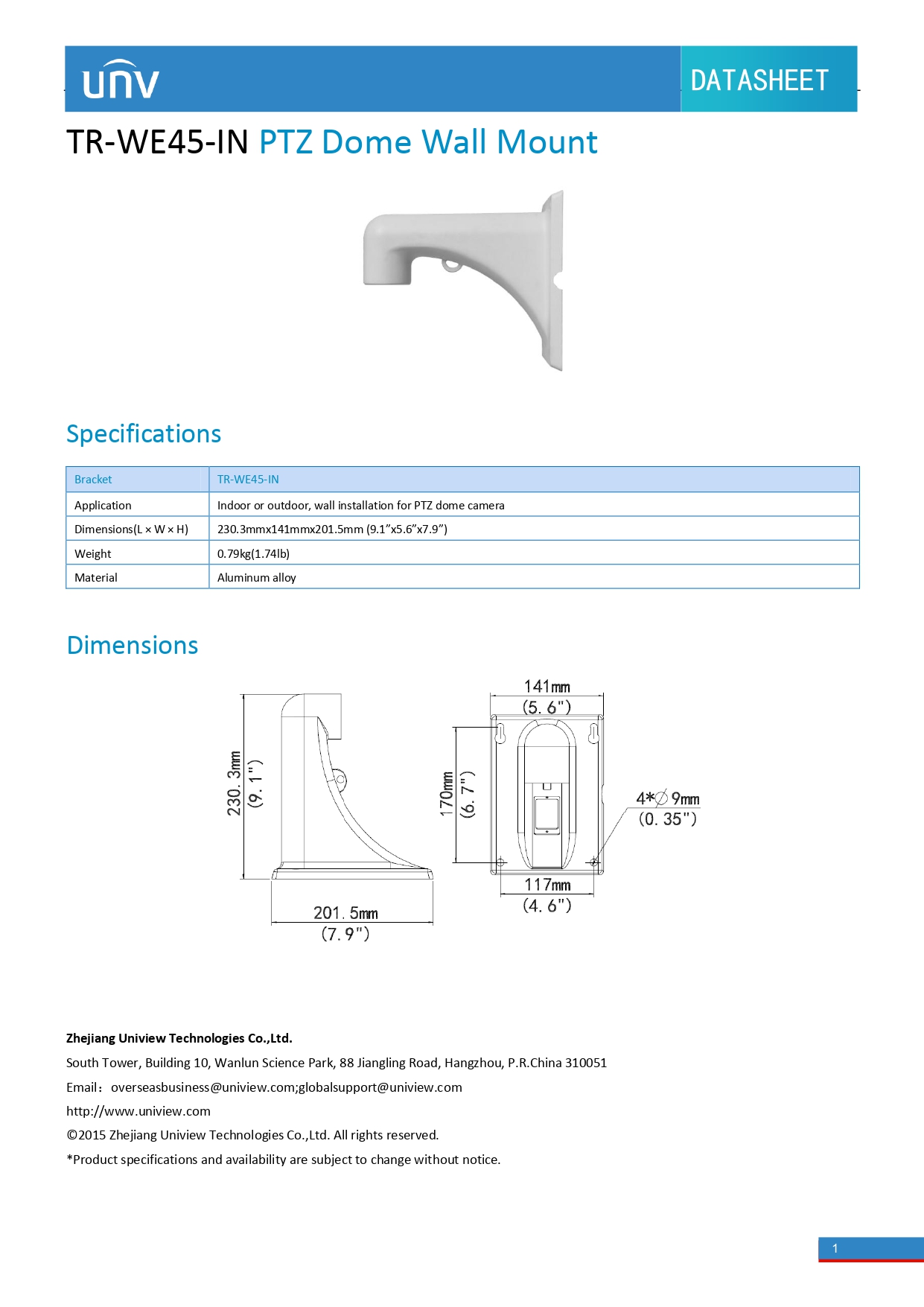 Uniview TR-WE45-IN Wall Mount