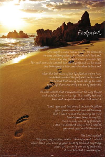Footprints in the Sand Poem 24x36 Poster Print God Inspirational ...