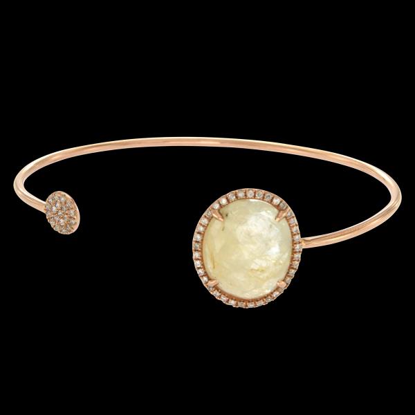 Luxo Jewelry News Letter - Premium Jewelry - Rose Cut Sliced 8.8 CT Moon Stone & 0.33 CT Diamonds 14K Rose Gold Bangle »NP1