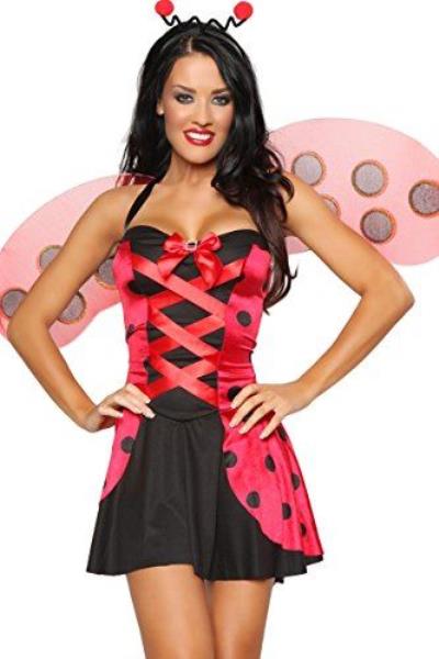 GIRLS SIZE LARGE 10-12 LADYBUG HALLOWEEN COSTUME OUTFIT COSPLAY DRESS WINGS