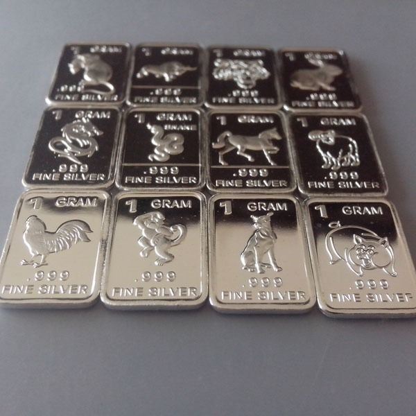 12 Chinese zodiac signs set WP401 12 X 1 Gram  .999  Fine Silver Bar Bullion