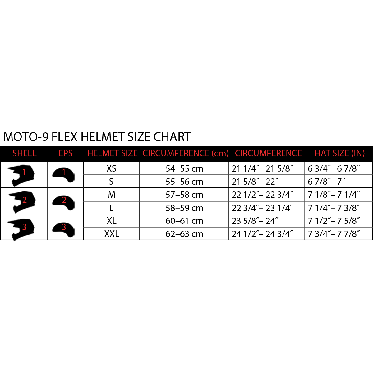 Bell Moto 9 Size Chart
