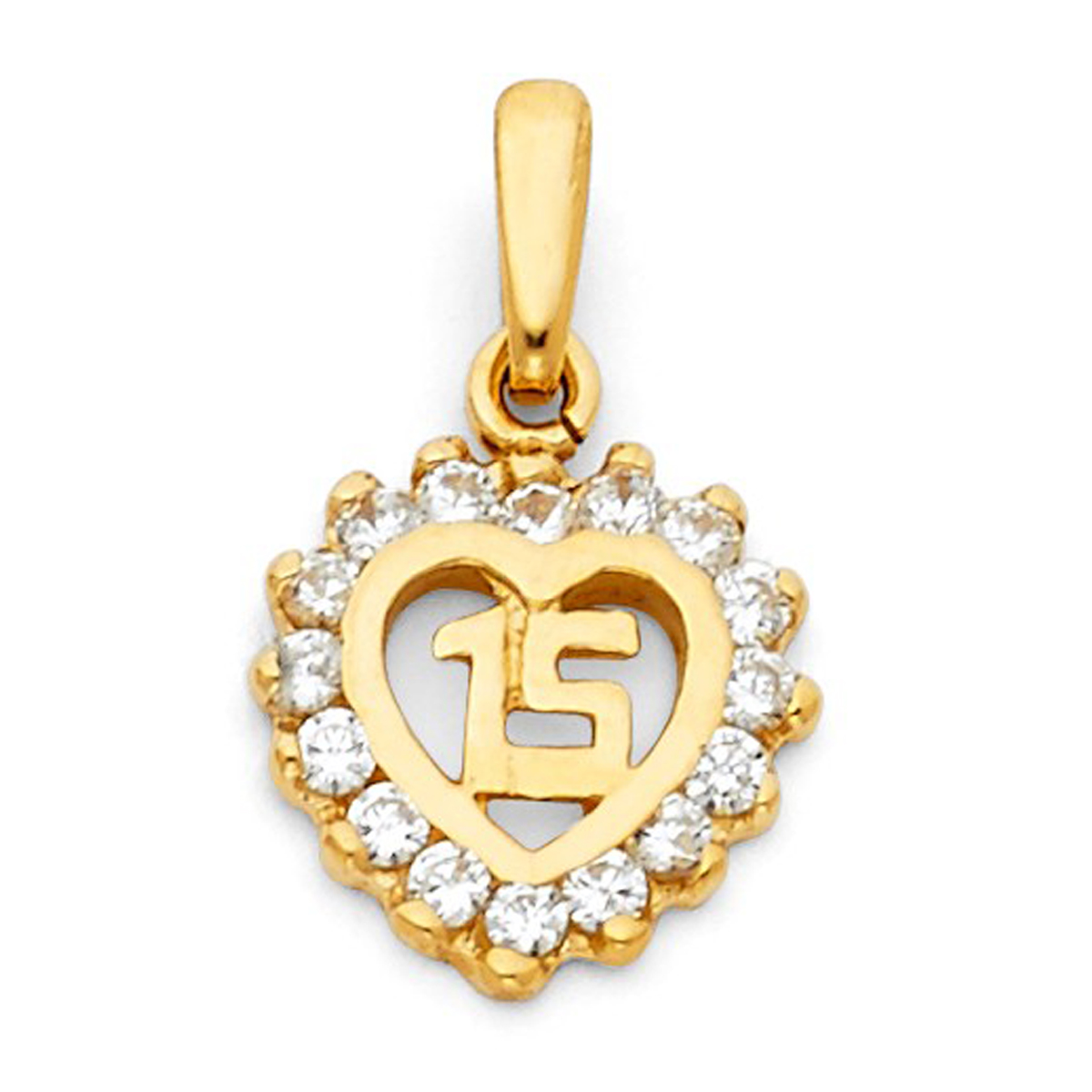 15 Birthday Heart Pendant 14k Yellow White Rose Gold Quinceanera Charm Polished Tri Color 15 x 13 mm