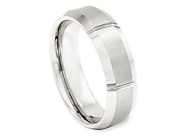 Stainless Steel Wedding Band With Vertical Grooves Polished Finish 6 mm