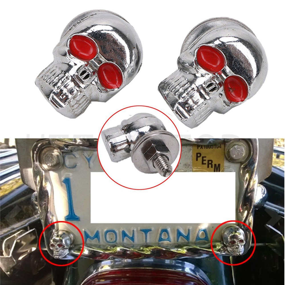 2pcs Metal Skull Car License Plate Frame Cap Bolts Screws Fastener Motorcycle