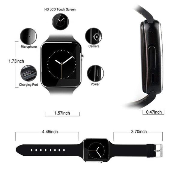 X6 Curved Screen Bluetooth Smart Wrist Watch Phone for Samsung iPhone Android - watchx6 24 600 - X6 Curved Screen Bluetooth Smart Wrist Watch Phone for Samsung iPhone Android