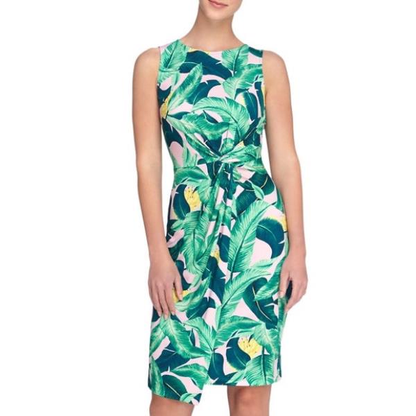 Catherine Malandrino Pink Green Palm Banana Leaf Print Dress Size