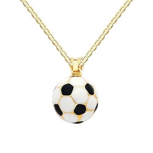 14K Real Solid Yellow Gold Soccer Ball Pendant For Men Women Soccer Ball Pendant