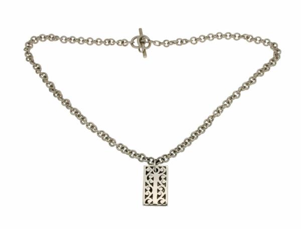 Luxo Jewelry News Letter - Premium Jewelry - ▌Lois Hill 925 Sterling Silver Rectangle Floral Necklace Size 17