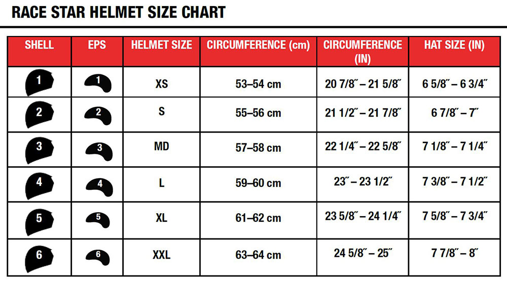 Bell Racing Helmet Size Chart