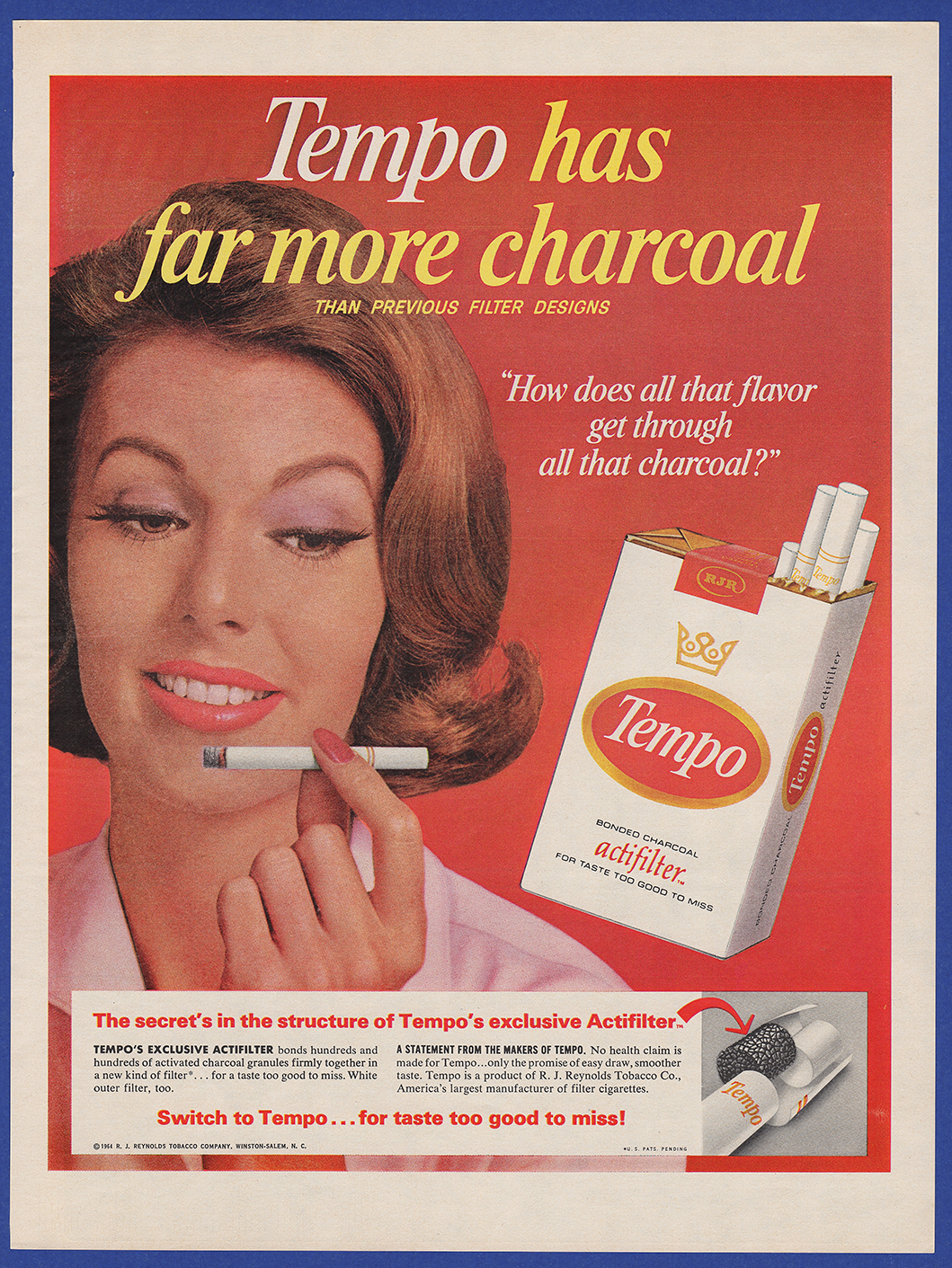 Vintage 1964 TEMPO Cigarette Cigarettes Tobacco Actifilter ...