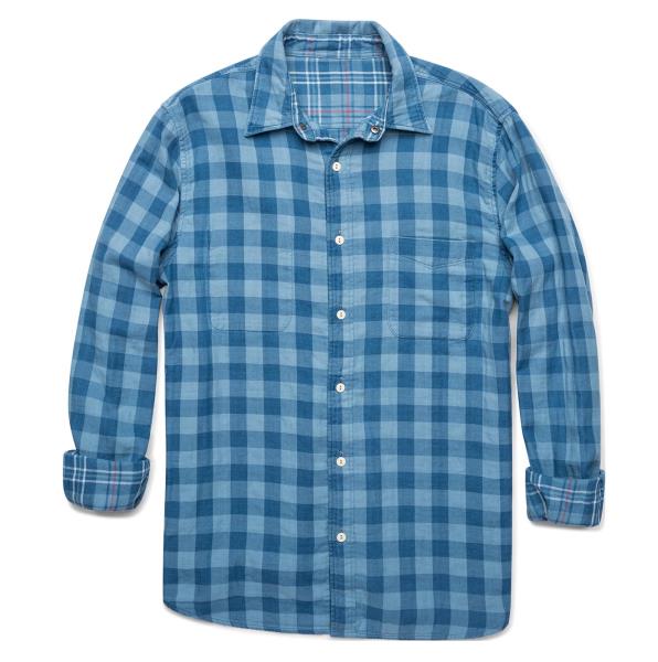 NWT Mens Faherty Brand Reversible Flannel Blue Cotton Slim Fit Shirt S ...