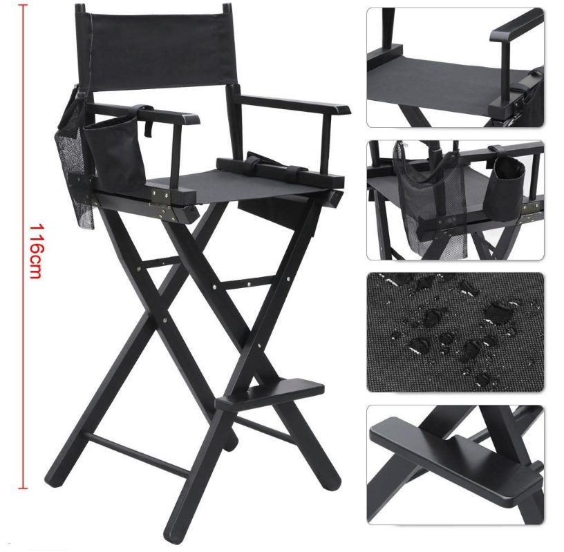 Makeup Artist Tall Director Chair Wood Folding With Side Bag